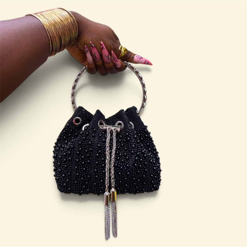 Beaded Ring-Handle Bucket Bag