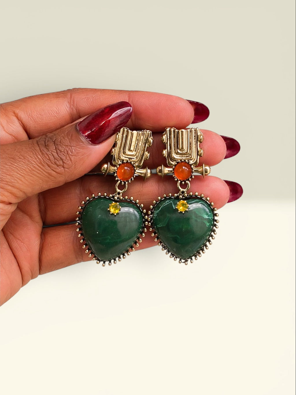 Emerald Heart Drop Earrings