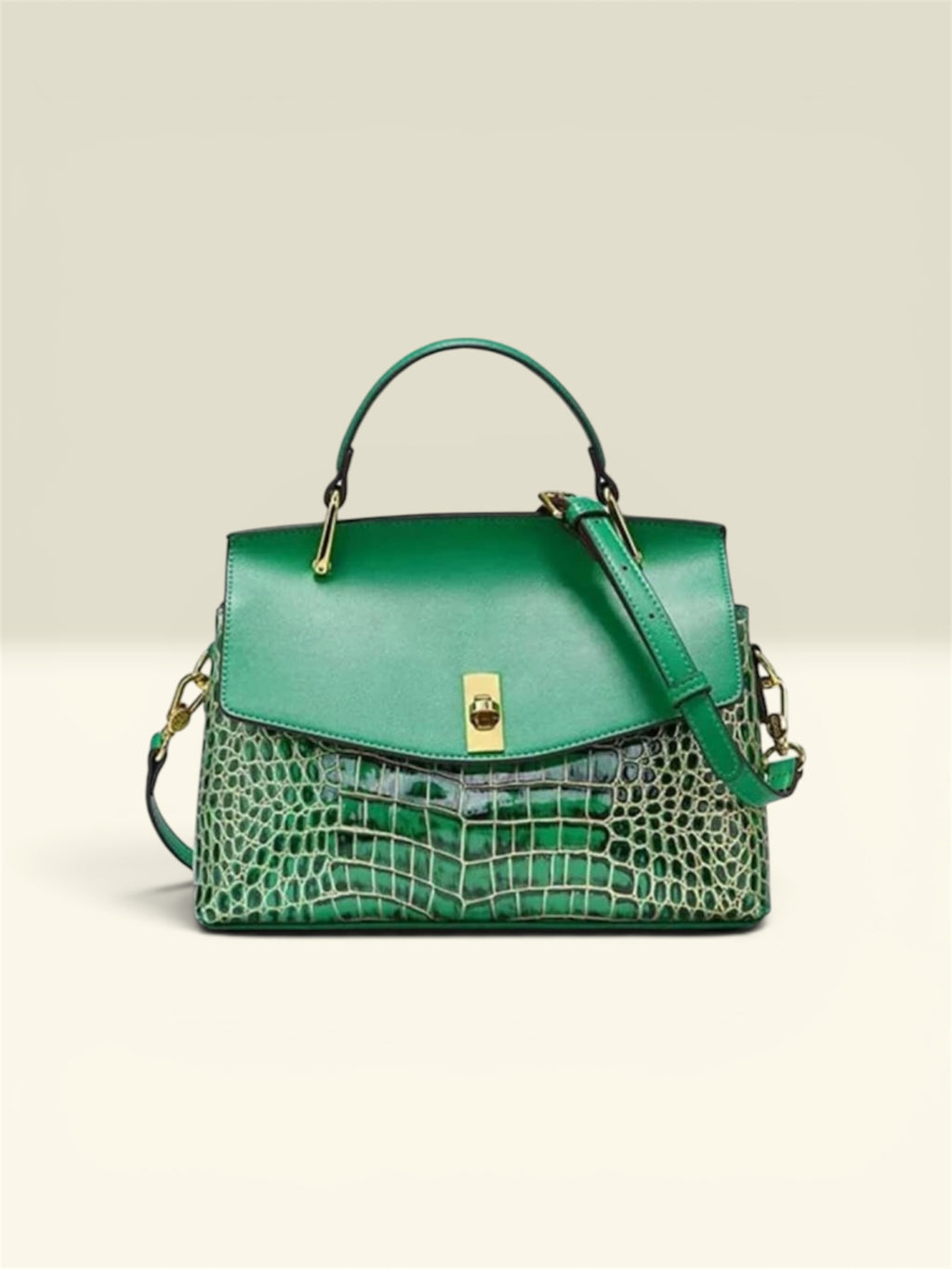 CrocEmbossed Leather Top Handle Satchel Bag
