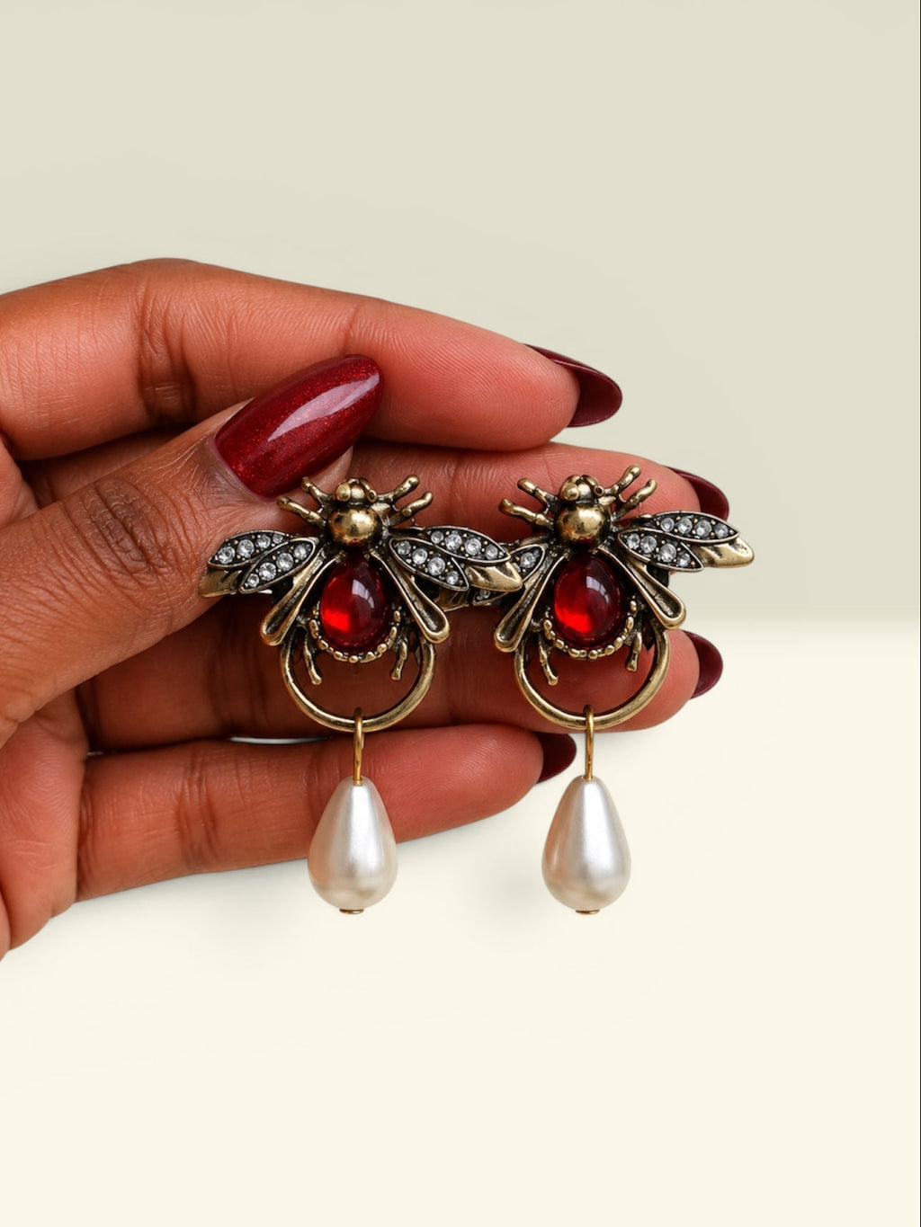 Crimson Bee Pearl Drop Earrings