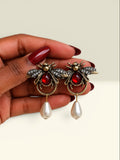 Crimson Bee Pearl Drop Earrings