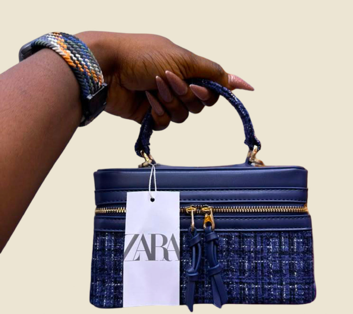 Zara Structured Top-Handle Tweed Detail Bag