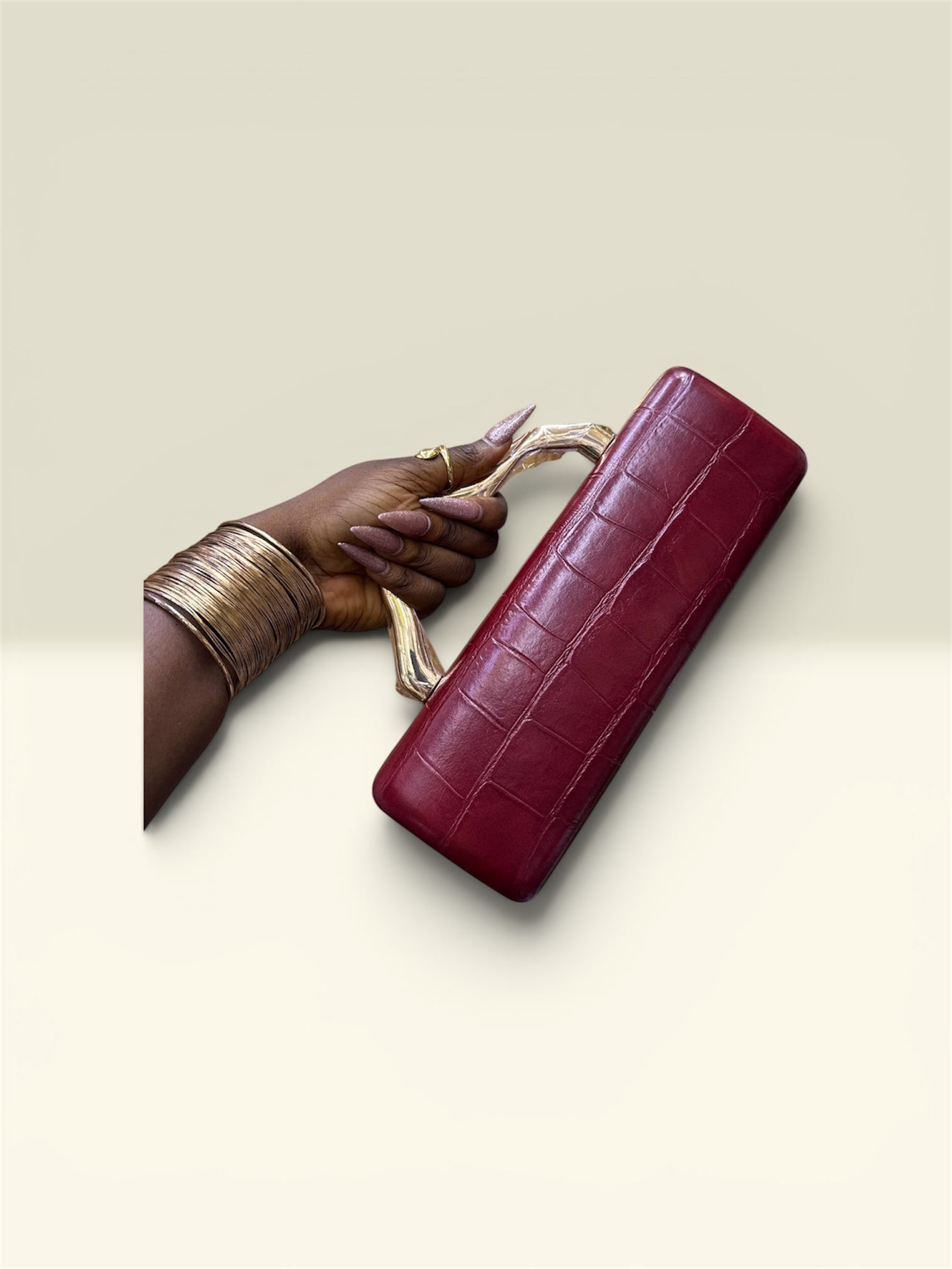 Leather Chic Purse with Geometric Handle