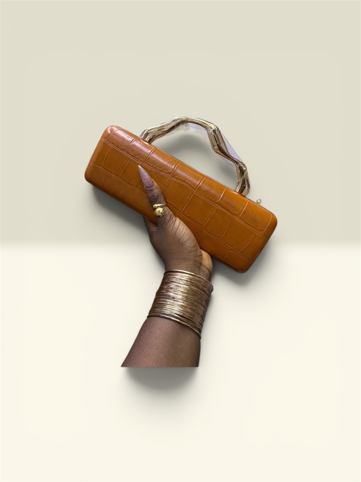 Leather Chic Purse with Geometric Handle