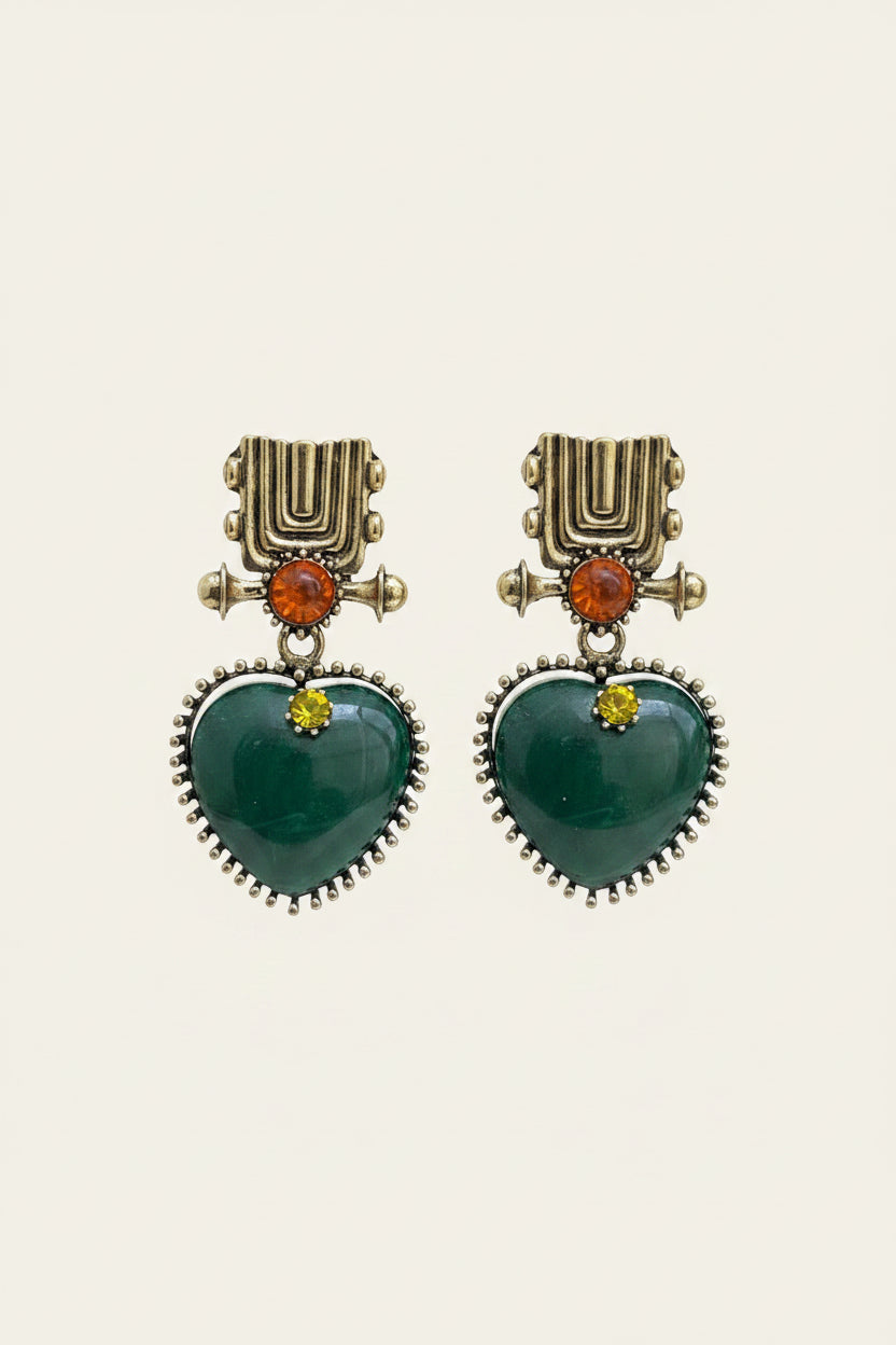 Emerald Heart Drop Earrings