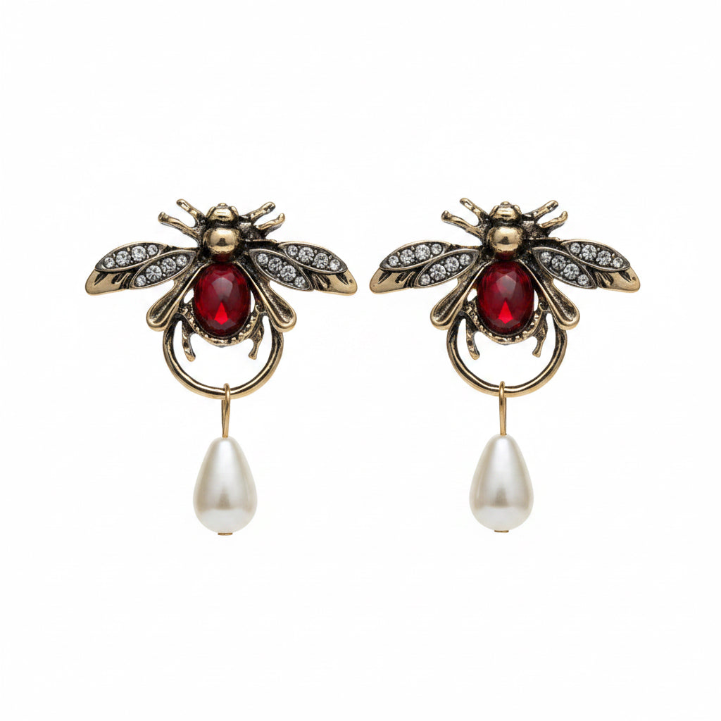 Crimson Bee Pearl Drop Earrings