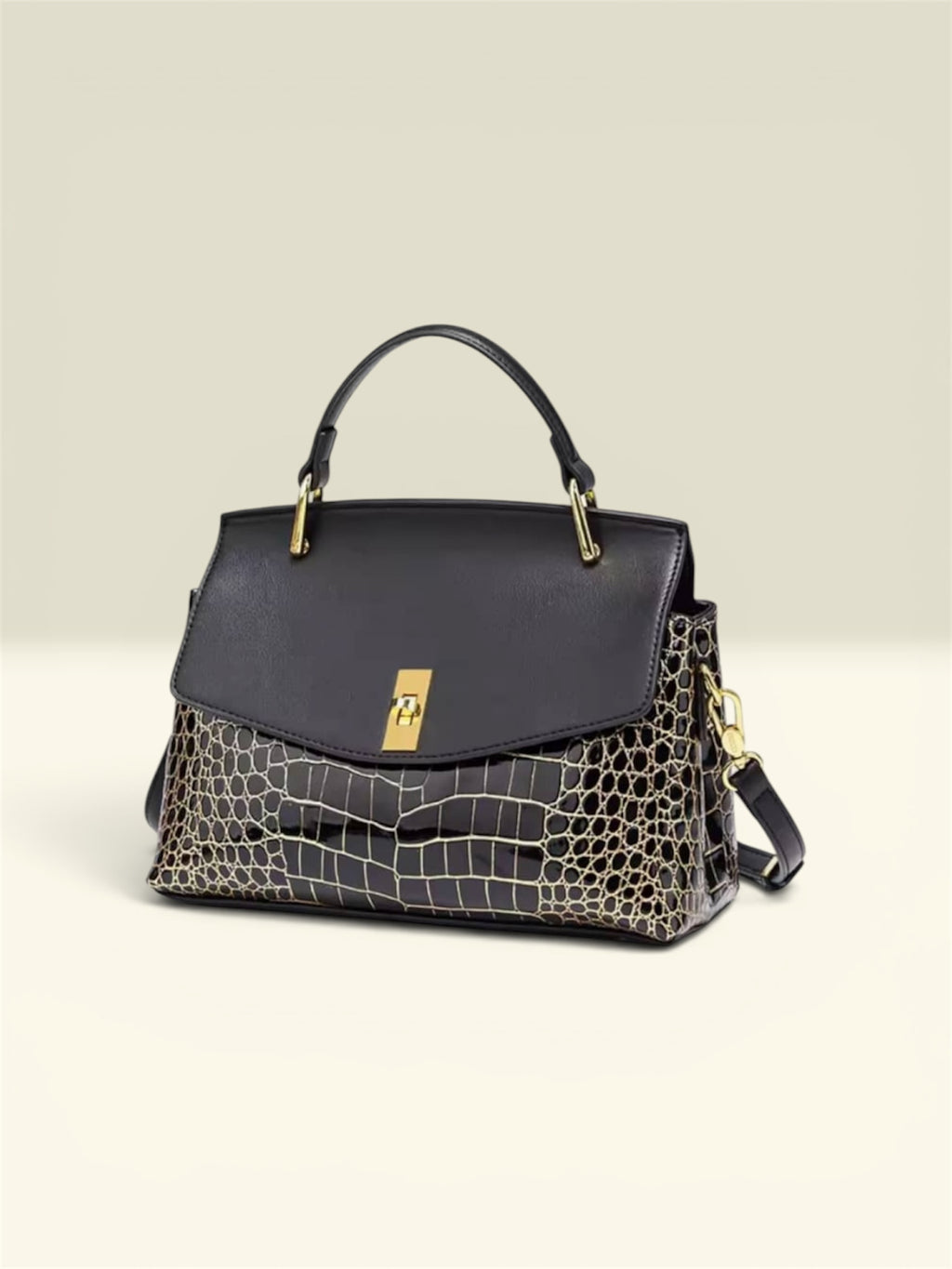 CrocEmbossed Leather Top Handle Satchel Bag