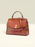CrocEmbossed Leather Top Handle Satchel Bag