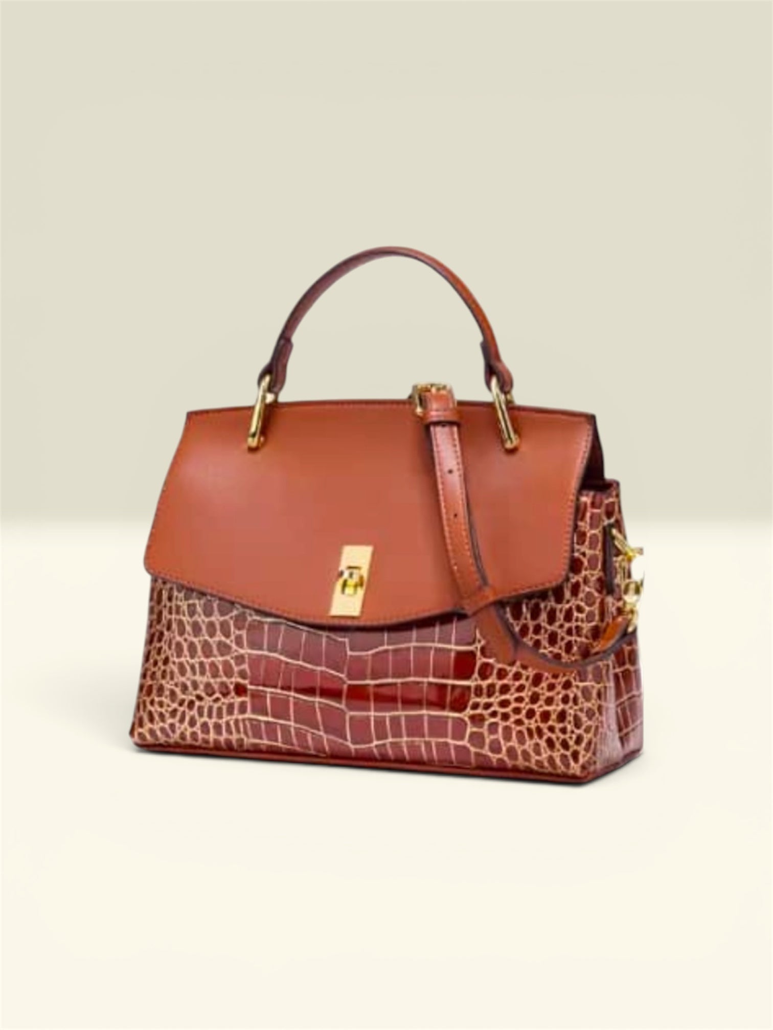 CrocEmbossed Leather Top Handle Satchel Bag