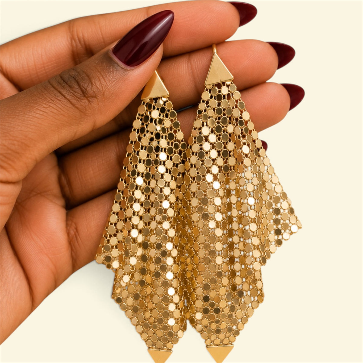 Gold Mesh Triangle Drop Earrings
