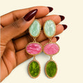 Mint, Pink & Lime Triple-Drop Statement Earrings