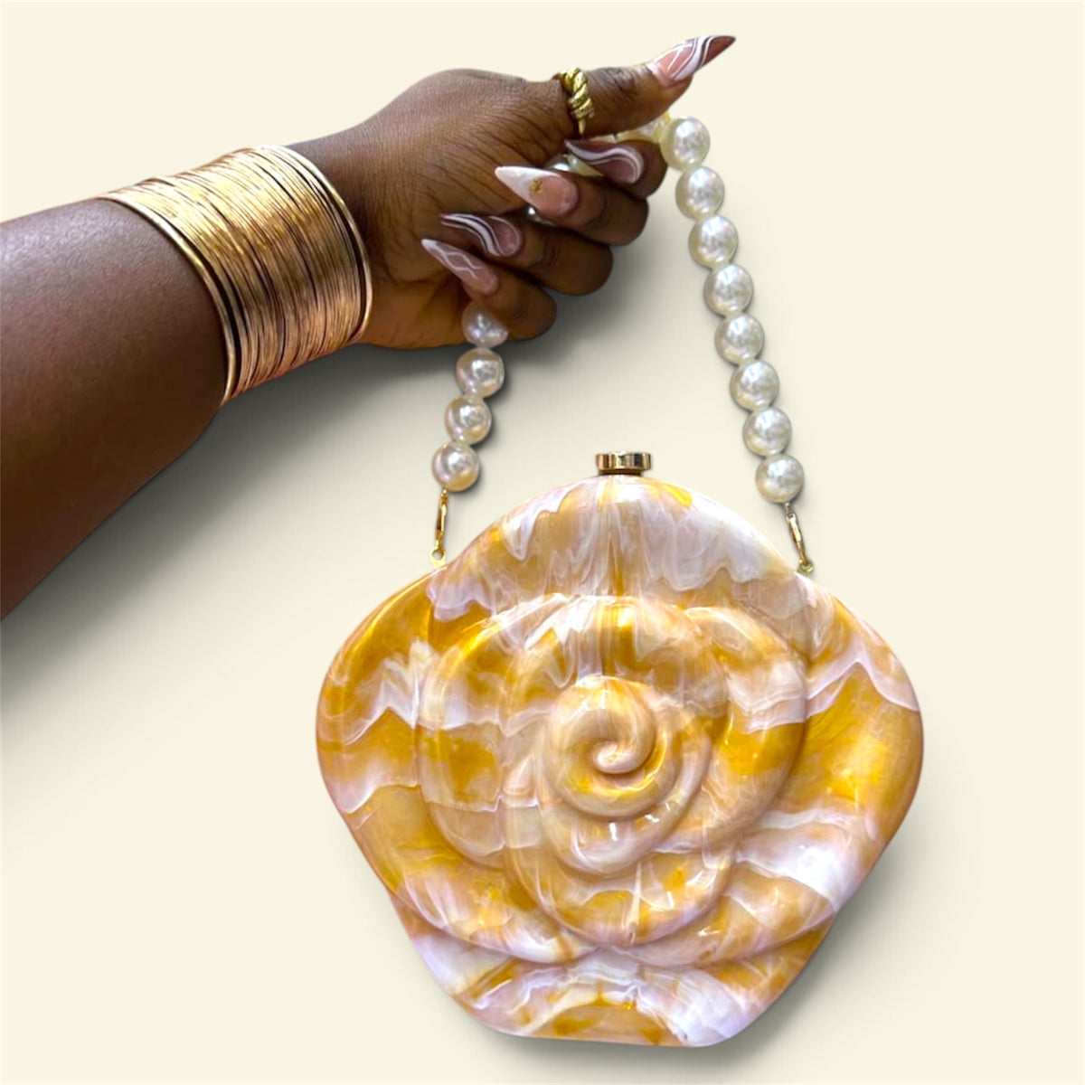 🌹 Sculpted Rose Pearl-Handle Bag
