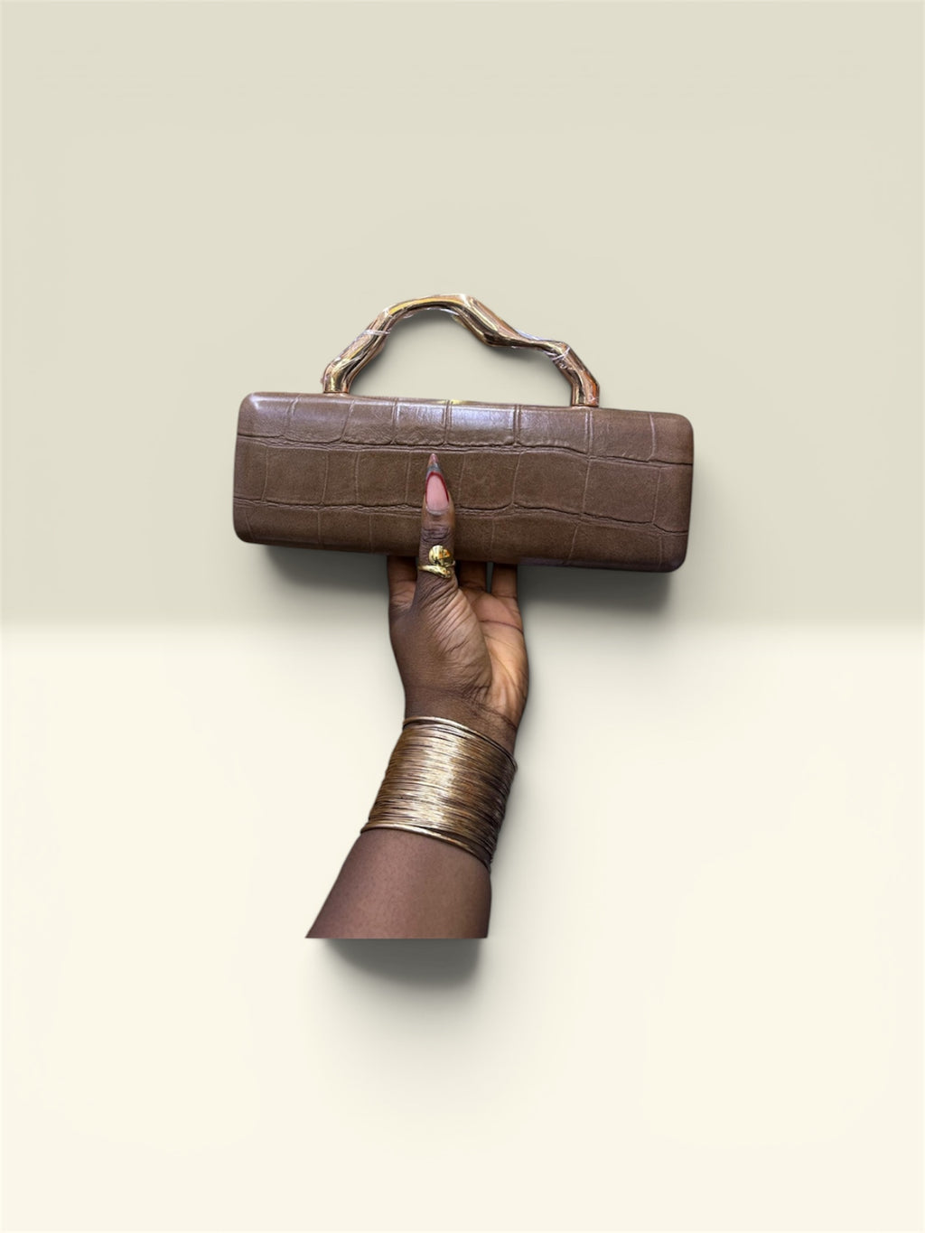Leather Chic Purse with Geometric Handle