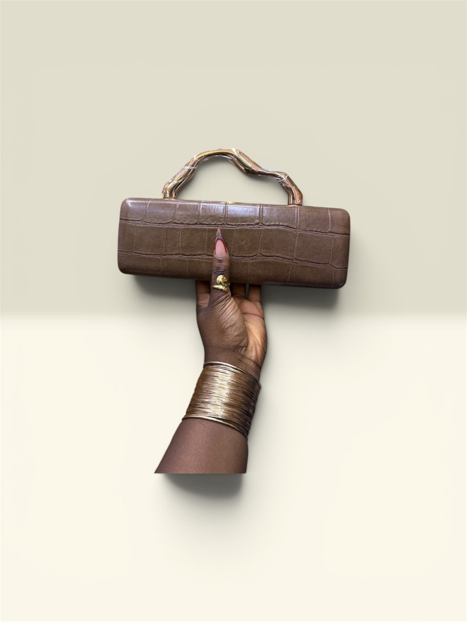 Leather Chic Purse with Geometric Handle