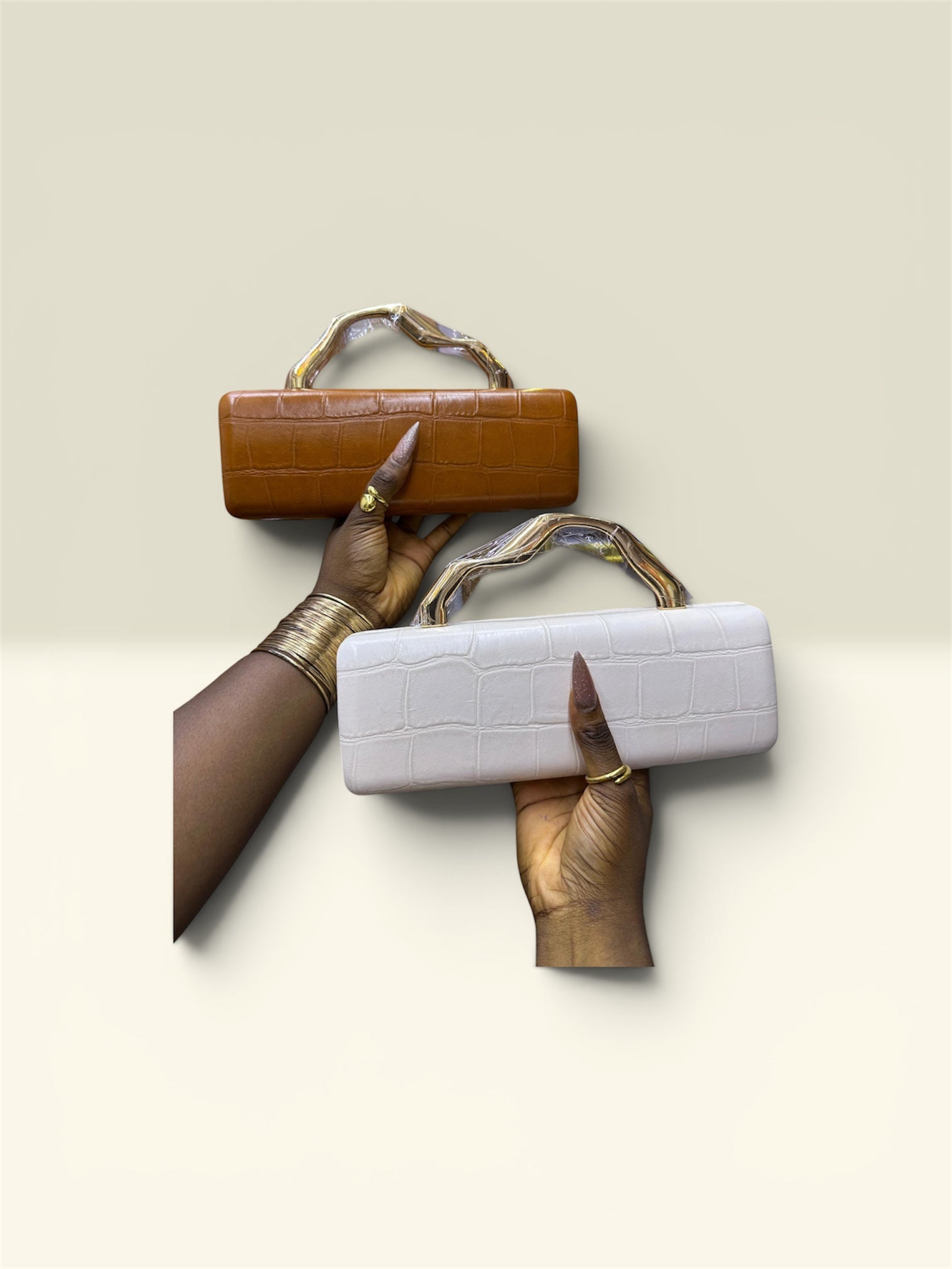Leather Chic Purse with Geometric Handle