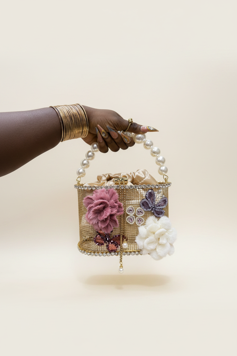 Floral and pearl purse