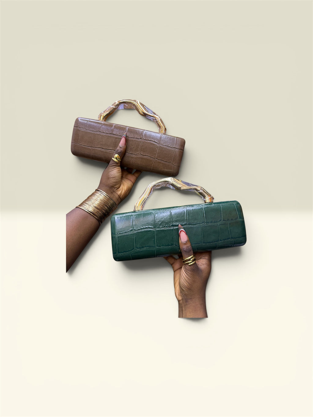 Leather Chic Purse with Geometric Handle