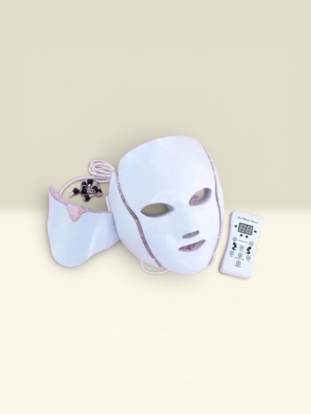 THE GOOD FIND white LED facial mask with remote control for skin rejuvenation and at-home spa treatment.